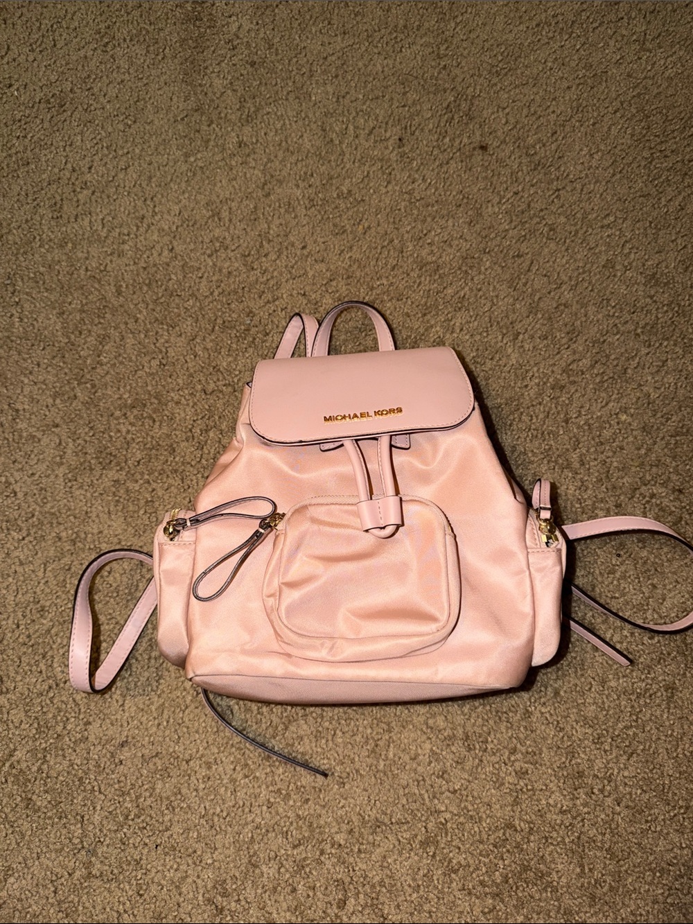 Michael Kors Blush Pink Leather Drawstring Backpack Y2k Trendy